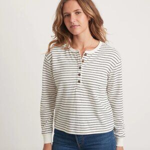 Marine Layer Double Knit Carter Henley in White/Black Stripe